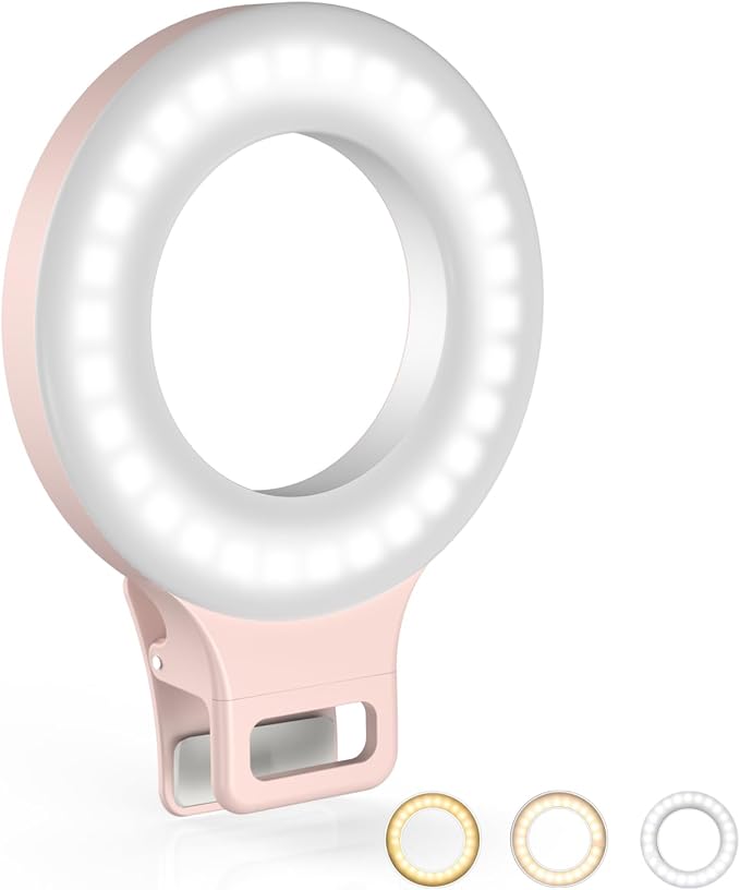 Clip on Ring Light, Kimwood Rechargeable 60 LED Selfie Ring Light for Phone, Laptop, Tablet (3 Models, 5 Level Brightness)