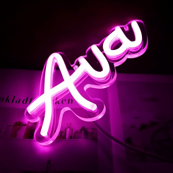 WonderfulLife Ava Name Neon Sign for Room Decor,Non customized, Personalized Led Sign for Birthday Party Decoration,Pink Light Up Wall Decor.