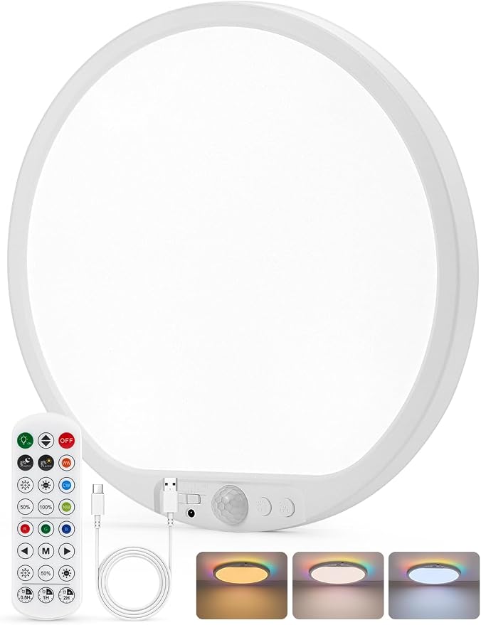 Bojim 10000mAh Battery Operated Ceiling Light with Remote RGB Backlight | Magnetic Battery Operated IP44 Waterproof Dimmable & 3CCT Remote No Wiring for Closet Pantry Garage