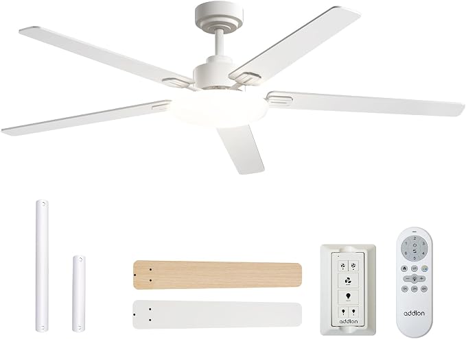 addlon 60 Inch Ceiling Fans with Lights and Remote Control, Wall Switch | Reversible DC motor, 6-speed, Timer, 3CCT Dimmable, Quiet, White Ceiling Fan for Bedroom, Living Room, Indoor/Outdoor Use
