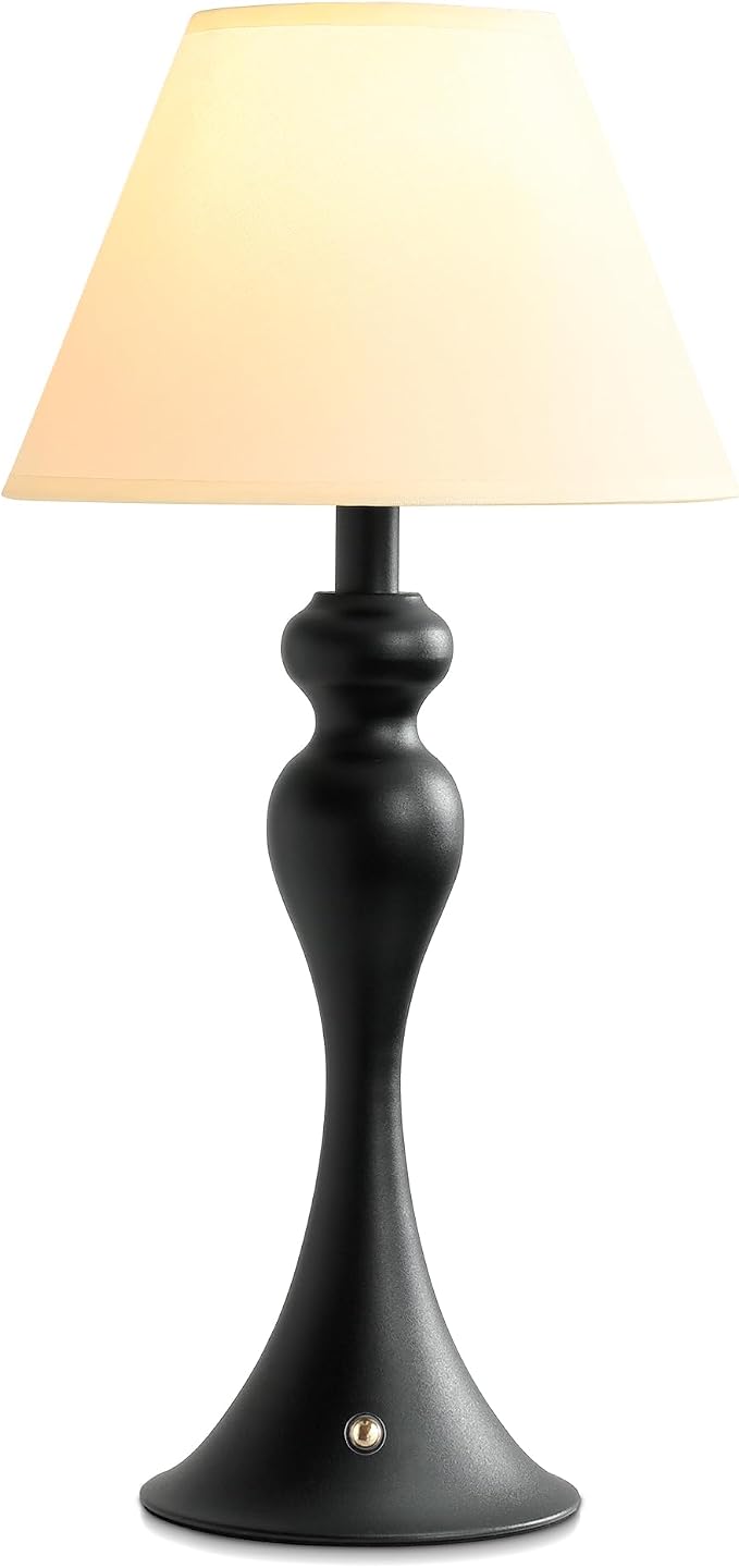 Mr.White Rechargeable Cordless Table Lamp with E26 LED Bulb, 5200mAh Battery Operated Portable Table Light with Fabric Shade, for Patio Restaurant Kitchen Bedside Living Room (Black)