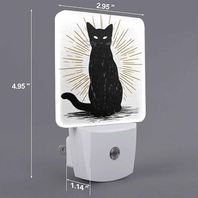 Cat LED Night Lights Plug into Wall Black Hand Drawn Halloween Icon 0.5W Plug in Night Light, Dusk to Dawn, Bright Nightlight Auto On/Off, for Room Bedroom Bathroom