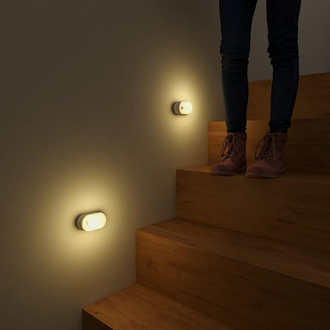 Rechargeable Battery Night Light with Motion Sensor, 4-Pack | Stepless Dimmable, Stick-on LED Nightlights for the Bedroom, Bathroom, Kitchen, Stairs, Hallway, Travel Friendly