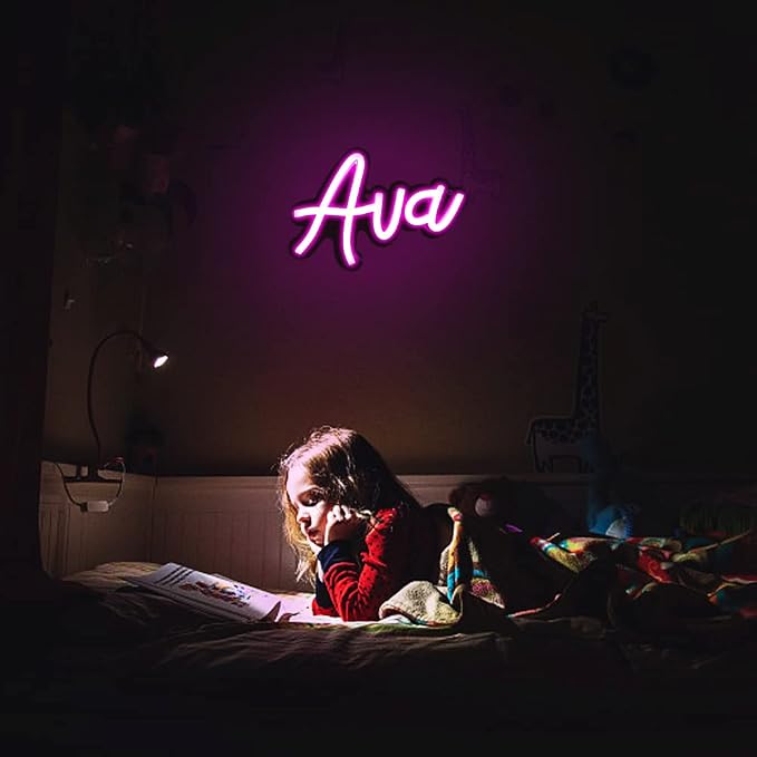 WonderfulLife Ava Name Neon Sign for Room Decor,Non customized, Personalized Led Sign for Birthday Party Decoration,Pink Light Up Wall Decor.