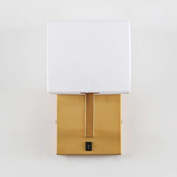 PERMO Single Wall Sconce Light Fixture Antique Finish with White Textile Shades and On/Off Switch Button Small Modern Nightstand Lamps for Bedrooms Bedside Reading
