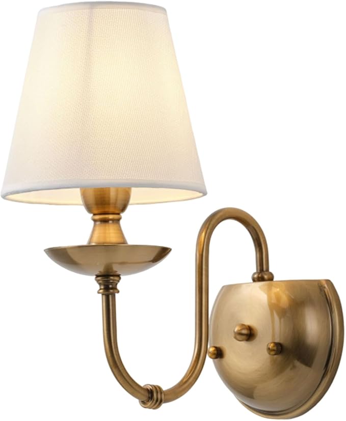 Aiwen Wall Lamps Polished Solid Brass Finish with Eggshell/White Flax Fabric Shade 1 Light