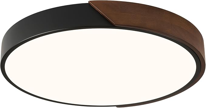 Modern LED Ceiling Light, Dark Walnut Wood Minimalist Flush Mount Ceiling Light Fixture, 4000K Circle Not Dimmable Lighting Lamp with Acrylic Lampshade for Bedroom Hallway Kitchen 15.8"