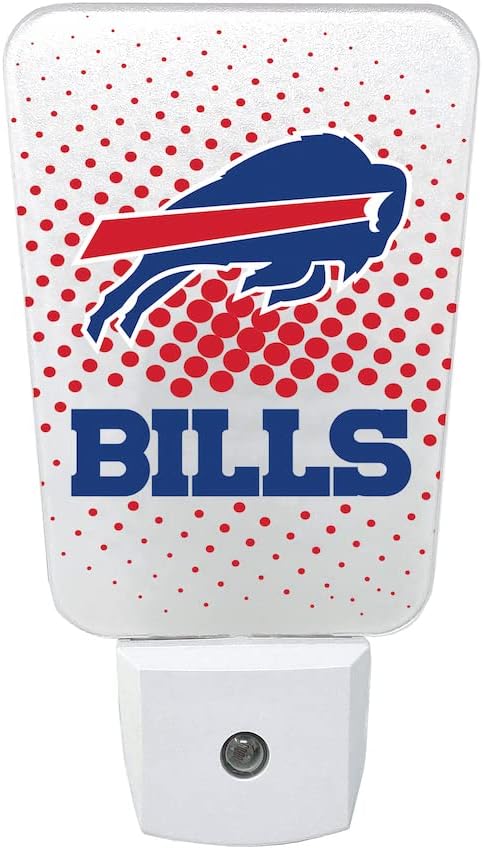 Party Animal NFL Team LED Night Light, with Auto Sensor and 3 Light Settings, Slim 5-Inch Design fits Standard Outlets, Buffalo Bills