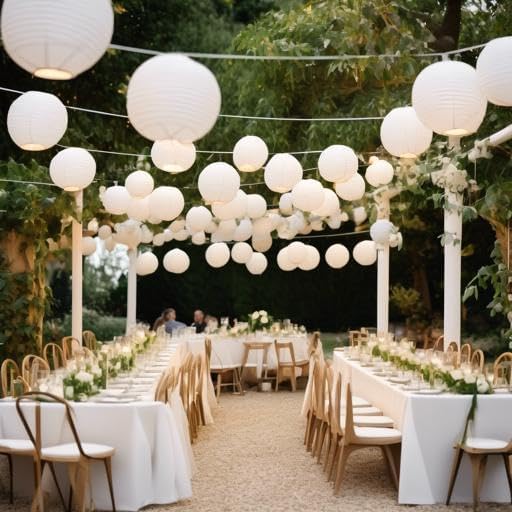 Pack of 6 Round Paper Lantern Lamp Paper Lanterns Party Decorations White, 14"/35CM)