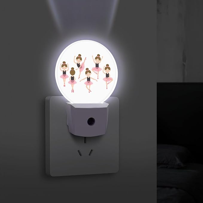 Round LED Night Light,Cute Ballerina Girl Ballet LED Night Light Plug into Wall with Dusk to Dawn Light Sensor White Energy Efficient Nightlight for Bedroom Bathroom Hallway LivingRoom Kitchen