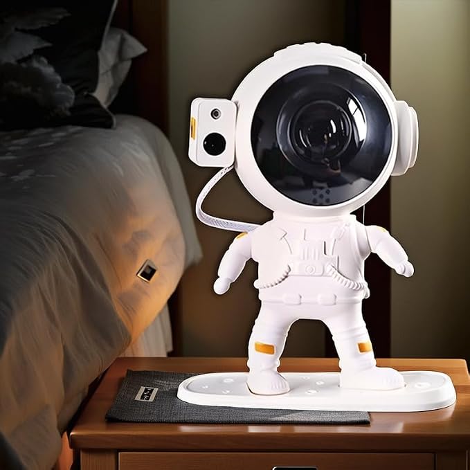 White Noise Astronaut Aurora Galaxy Projector — 360° Rotating Star & Moon Night Light with Sleep Timer, Music Sync, Remote Control, Calming LED Mood Lamp for Bedroom, Kids' Room, Nursery