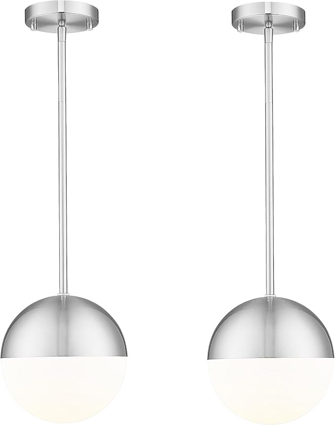 2 Pack Modern Pendant Lights, Mid Century Brushed Nickel Kitchen Lighting with White Globe Glass Shade, Adjustable Hanging Light Fixtures Ceiling Light for Home Office Dining Room, LMS-186BN2PK