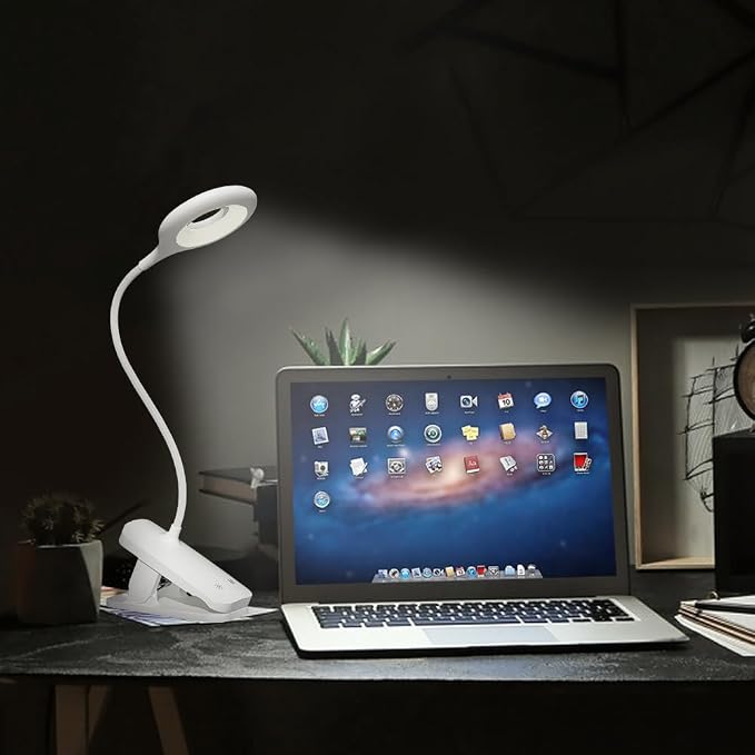 CUHIOY 2Pack Rechargeable Clip on Reading Light for Bed Headboard, White | 5 Colors 5 Brightness Bed Light, Battery Flexible Arm Table Lamp with Clamp, Flicker-Free LED Book Light at Night, Crafting