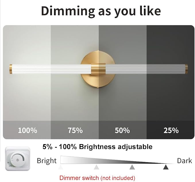 Gold Wall Sconces Set of Two Hardwired LED Vanity Light 23" | Dimmable 5CCT LED Bathroom Light Fixtures, 360° Full Lighting, Modern Vanity Light Bar for Bathroom Mirror