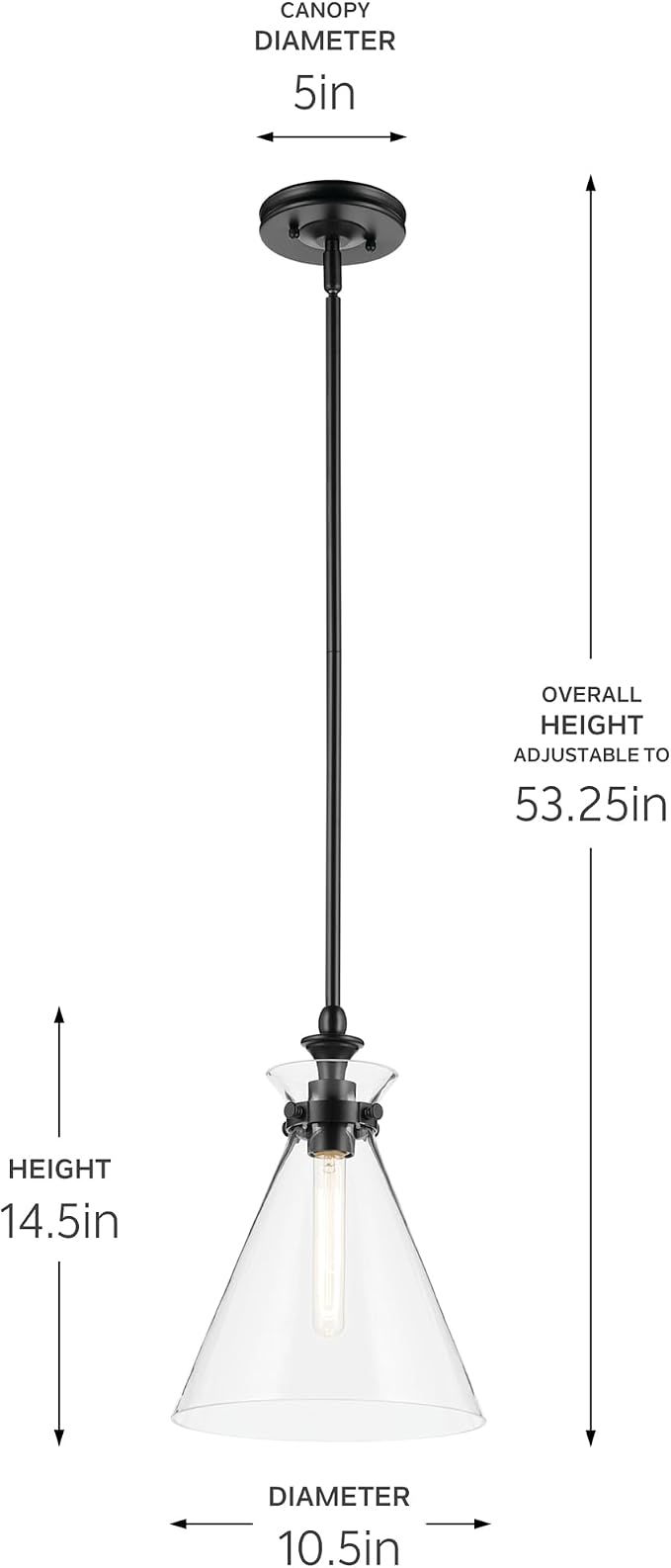 Kichler Laria Pendant Light, Clear Glass, Black | Updated traditional pendant light for kitchen islands and dining rooms (14.5" x 10.5"), 52774BKCLR