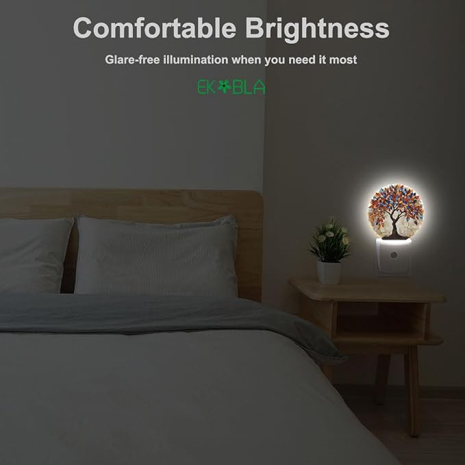 EKOBLA Abstract Tree with Colorful Leaves Night Light, Tree Art Painting Night Lights Plug Into Wall with Dusk to Dawn Auto Sensor for Men Women Bedroom Bathroom