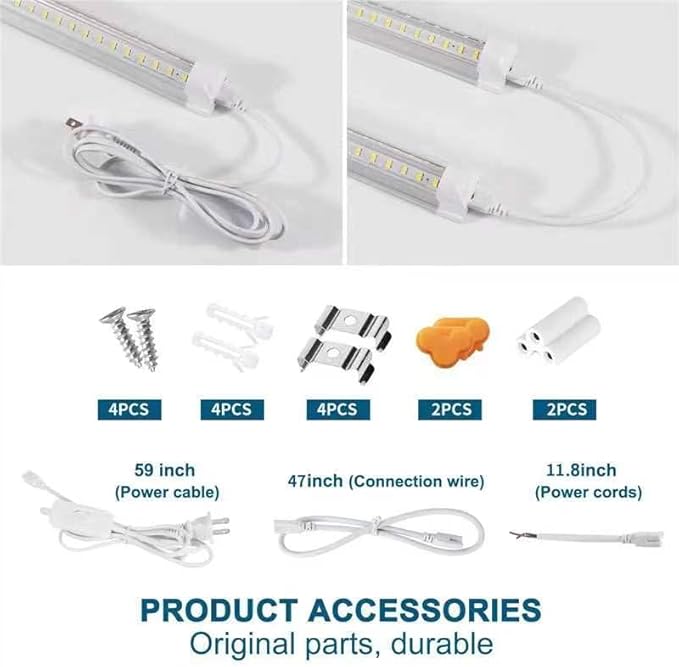 LED Shop Lights,4FT Led Light 6500k Daylight 50W 7000LM.4 Foot Shop Lighting Clear Cover Integrated V-Shape,Led Garage Lights for Workshop 4ft,Warehouse Commercial Bay Lighting(2-Pack)