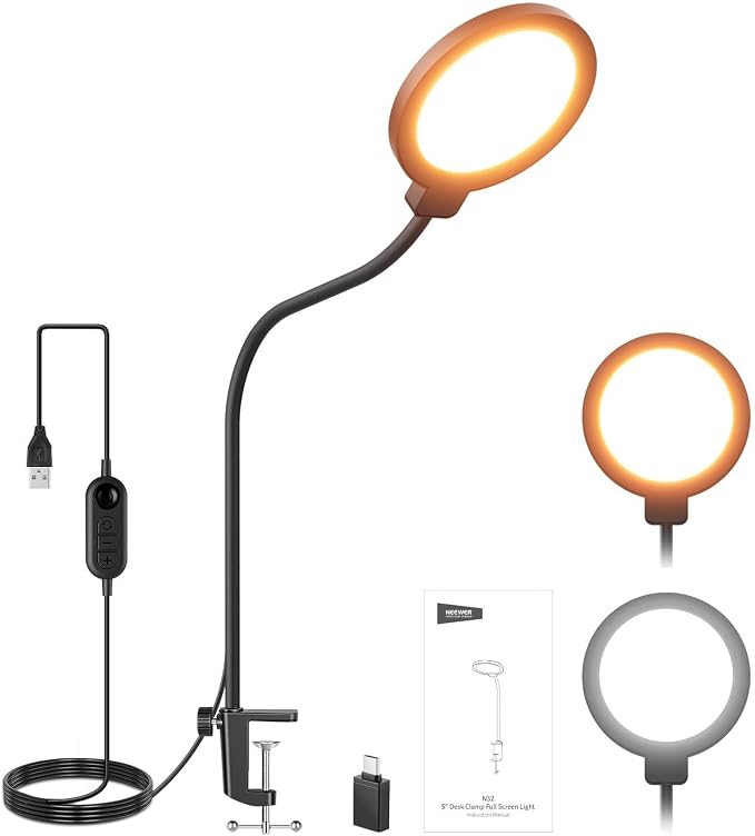 NEEWER Entry Level Version 5" Edge Lit Streaming Light with Desk Clamp Stand, 10W Bi Color Full Screen LED Ring Light CRI80+, Computer Laptop Webcam Zoom Call Video Conference Recording Lighting, N32