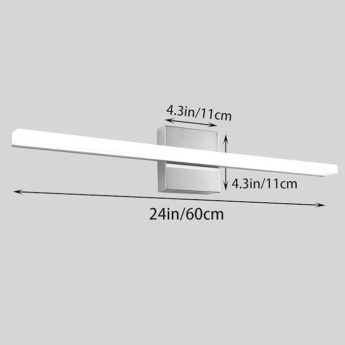 24 Inch Chrome LED Bathroom Vanity Light, 14W 6000K Cool White Over Mirror Lighting Fixture, Modern Hardwired Linear Wall Sconce for Bathroom Bedroom