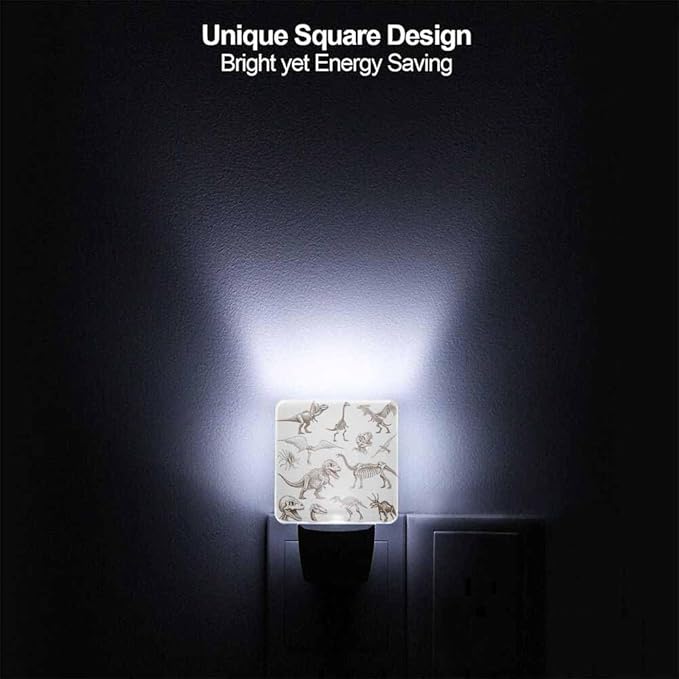 Dinosaurs Night Lights Plug into Wall Bone Fossils Mammoth Stegosaurus Night Light with Dusk to Dawn Sensor for Home Bedroom Bathroom Living Room 0.5W Sleep-Friendly