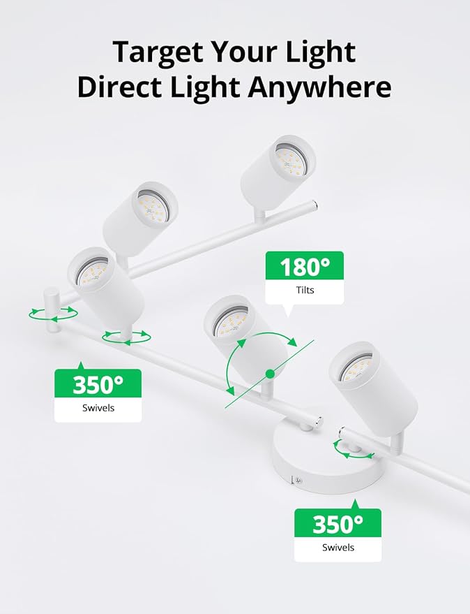 Bojim LED Track Lighting Fixtures Ceiling Mount for Kitchen, 8 Head Modern White Ceiling Light with Acrylic Ring, Rotatable Spot Lights for Dining Living Bedroom,GU10 Base (Bulbs Not Included)
