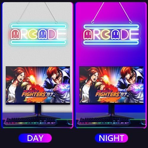 Arcade Neon Light Sign LED USB Powered Dimmable, Retro Ghost Arcade Game Room Neon Lighted Sign for Gaming Room Wall Decor Man Cave for Bedroom Baseroom Decorations Gift