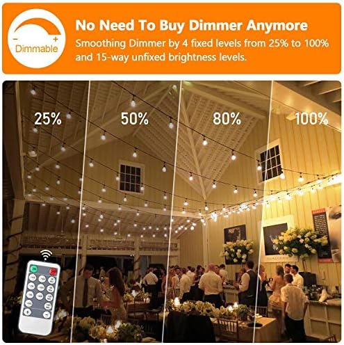 2-Pack 3 Color Dimmable LED Outdoor String Lights with Remotes | Warm White/Neutral White/Daylight, Waterproof, 96FT Hanging Lights with Shatterproof Edison Bulbs for Bistro Patio Backyard