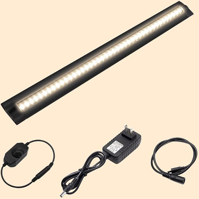 inShareplus 13inch LED Under Cabinet Lighting, Dimmable Light, Warm White 3500K, CRI90+, 450Lumens, DC 12V Ultra Thin Under Counter Kitchen Lights for Kitchen, Shelf, Cupboard, Black, 1 Pack