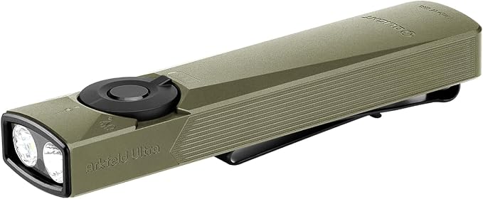OLIGHT Arkfeld Ultra EDC Flat Flashlight Rechargeable, OAL, Olive-Green NW | Green Beam,UV Light, White LED, 1400 Lumens, Compact Magnetic Pocket Flashlight for Emergency Inspection Working