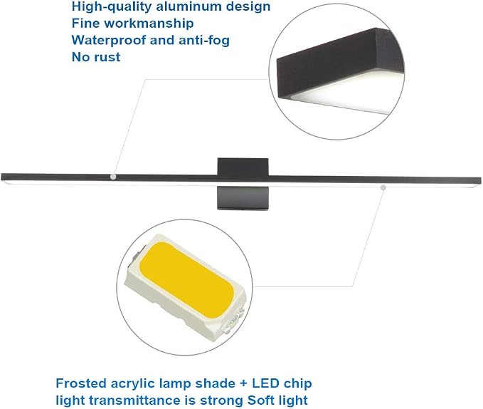 Ralbay 40inch Modern LED Black Vanity Light 36W Frosted Aluminum for Bathroom Vanity Lighting Fixtures Cool White 6000K