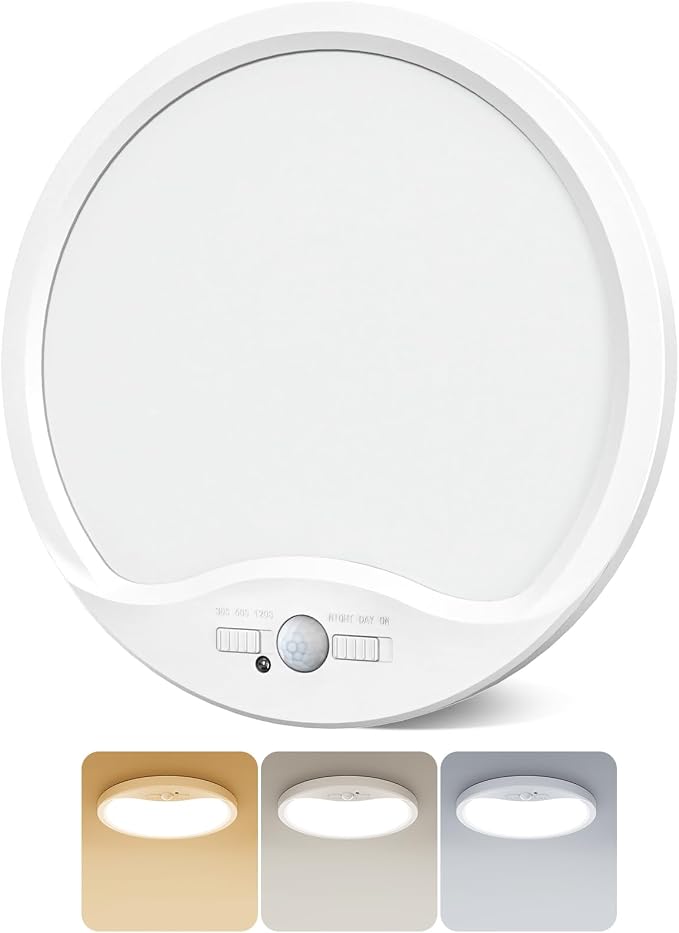 zemty 12inch Motion Sensor Ceiling Lights Wired, 24W 2400lm 3CCT/3 Mode/30-120s Timer, Bright White LED Flush Mount Light Fixture Motion Activated for Closet Pantry Hallways Stairwells Garage