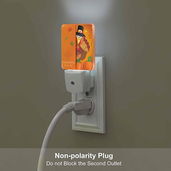 LED Night Light Plug into Wall with Dusk to Dawn Light Sensor White Energy Efficient Thanksgiving Cartoon Turkey Nightlight for Bedroom Bathroom Hallway Living Room Kitchen