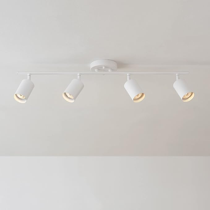 Globe Electric 57011 4-Light Track Lighting, Matte White Finish, Adjustable Cylindrical Heads, GU10 Base, Dimmable, Modern Low-Profile Design