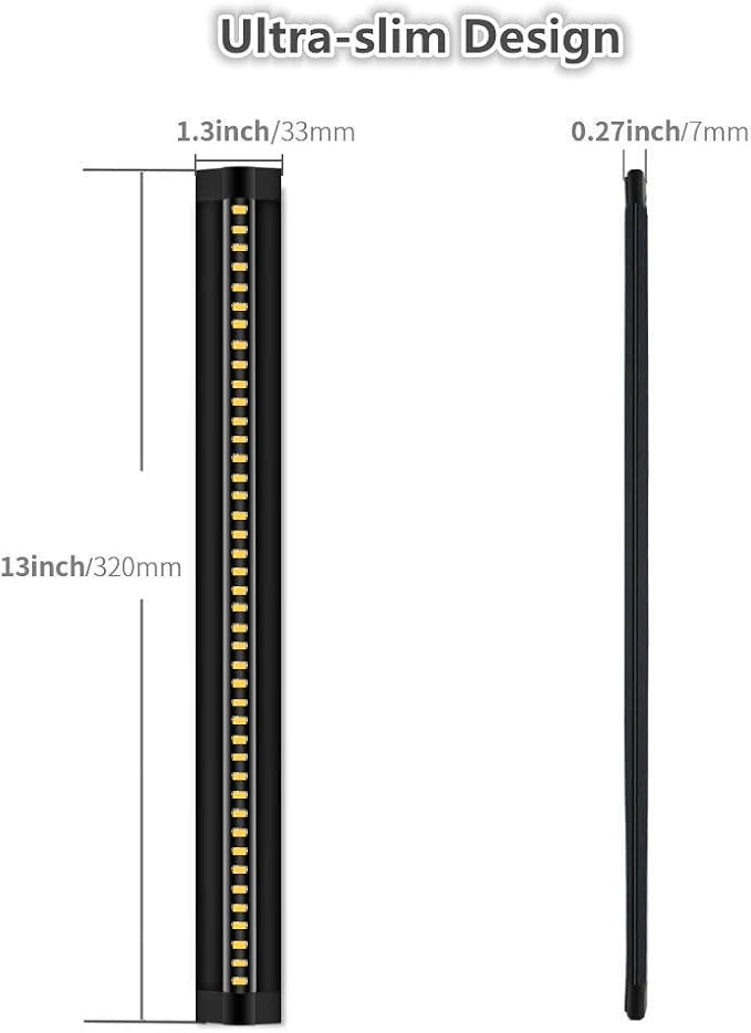 inShareplus 13inch LED Under Cabinet Lighting, Dimmable Light, Warm White 3500K, CRI90+, 450Lumens, DC 12V Ultra Thin Under Counter Kitchen Lights for Kitchen, Shelf, Cupboard, Black, 1 Pack