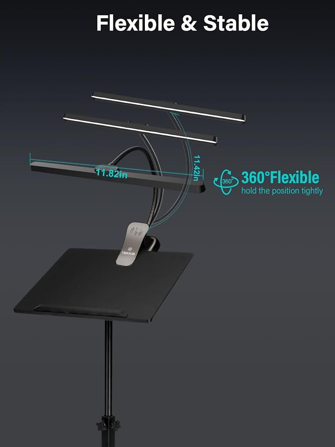 Vekkia Professional 88 LED Rechargeable Music Stand Light | Foldable Clip-on Lamp/Eye-Protective/5 Brightness & 3 Color Temp Adjustments/for Piano, Reading