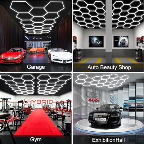 MODERN 18Grids Hexagon Garage Light: 72Pack 574W 70000LM High Brightness Hexagon Garage Lights-Easy Install Honeycomb Ceiling Lights for Warehouse, Gym Basement, Exhibition Hall