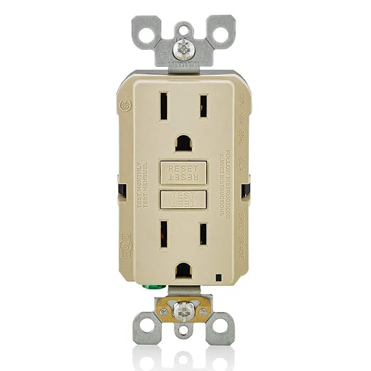 Leviton GFCI Outlet, 15 Amp, Self Test, Non Tamper-Resistant with LED Indicator Light, Protection from Electric Shock and Electrocution, GFNT1-I, Ivory