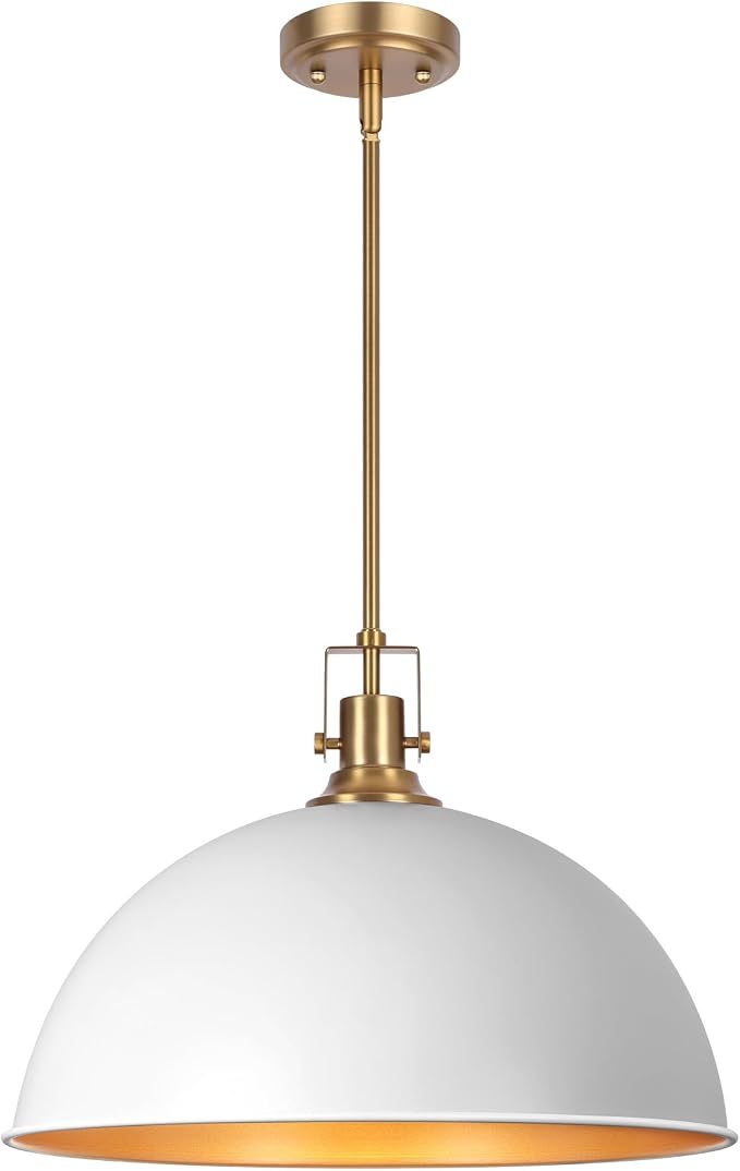 LamQee 18 Inch White and Gold Large Pendant Light Kitchen Island, Farmhouse Modern Dome Pendant Light Fixtures Ceiling Hanging Lighting Chandelier for Dining Room Over Table, Bar, Hallway, Entryway