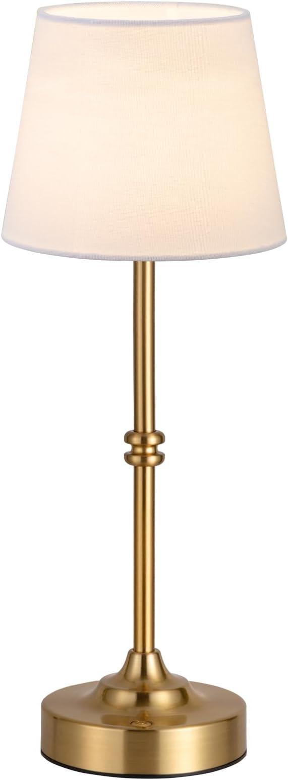 Kakanuo Cordless Table Lamp, Rechargeable Battery Operated, Brass, 1 Pack | 4000mAh Battery, USB-C Charging, 3000K Warm Light, Touch Control, Stepless Dimming, Bedside, Dining Table, Living Room