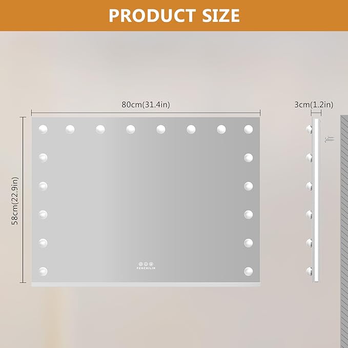 FENCHILIN Vanity Mirror with Lights 32''x23'' Backlit + Front Lit Hollywood Lighted Vanity Makeup Mirror Smart Touch Control Light with Memory Function