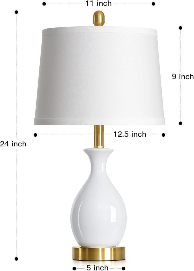 24" Bedside Table Lamp for Bedroom, Modern Classic Ceramic Lamp for Living Room, Small White Table Lamps for Nightstand & End Table (1 Pack)