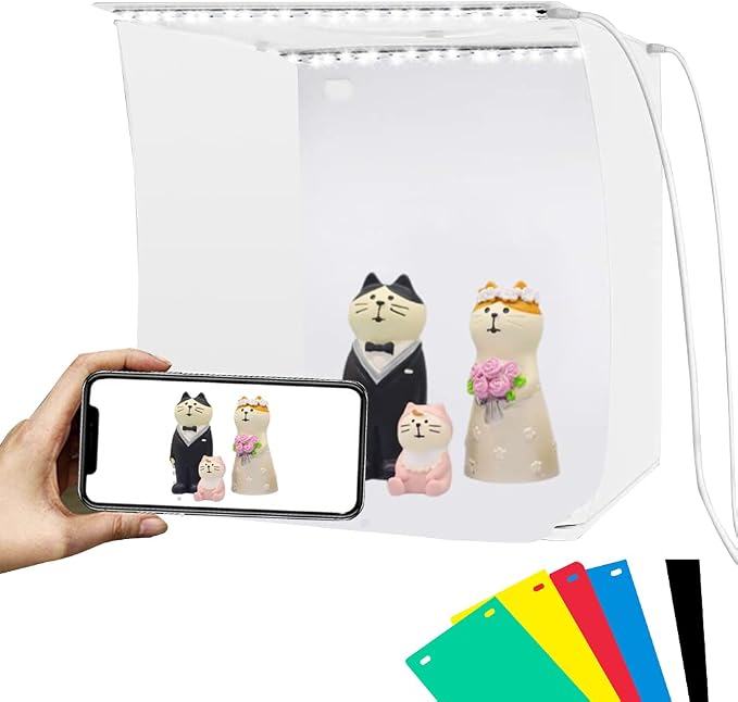 PULUZ Mini Photo Studio Light Box, Portable Folding Photo Shooting Tent with 2 LED Panels and 6 Colors Backdrops,Light Box Photography for Small Size Products