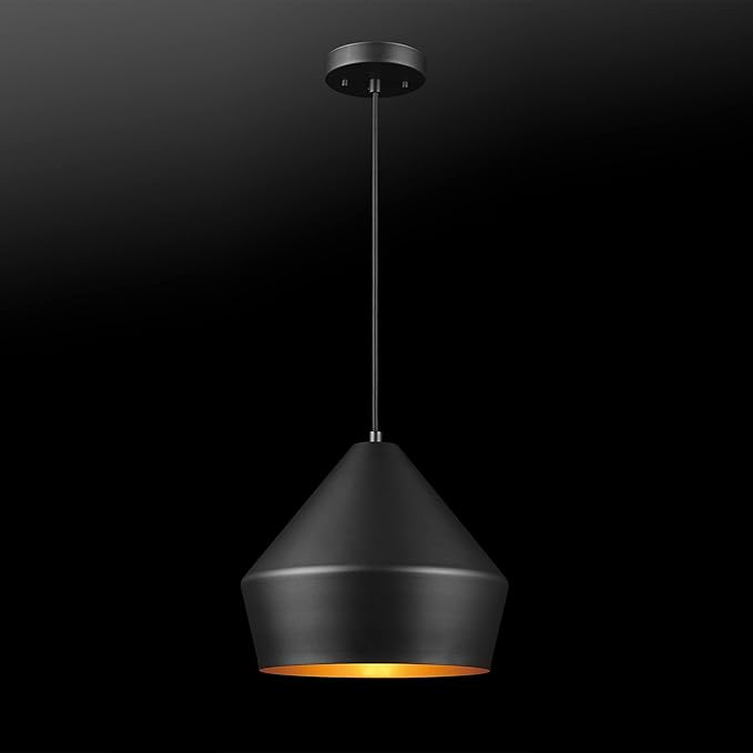Globe Electric 65841 Amara 1-Light Pendant Lighting, Matte Black, Gold Interior, Bulb Not Included
