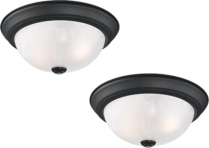 Design House, 2 Pack, 2-Light Indoor Dimmable Ceiling Light, Alabaster Glass Shade, Matte Black, 11.25 in W x 4.75 in H, Interior Lighting, Item 588251 | Dimmable, Ceiling Mount, Traditional, Steel, 2-Pack, Lighting, 588251