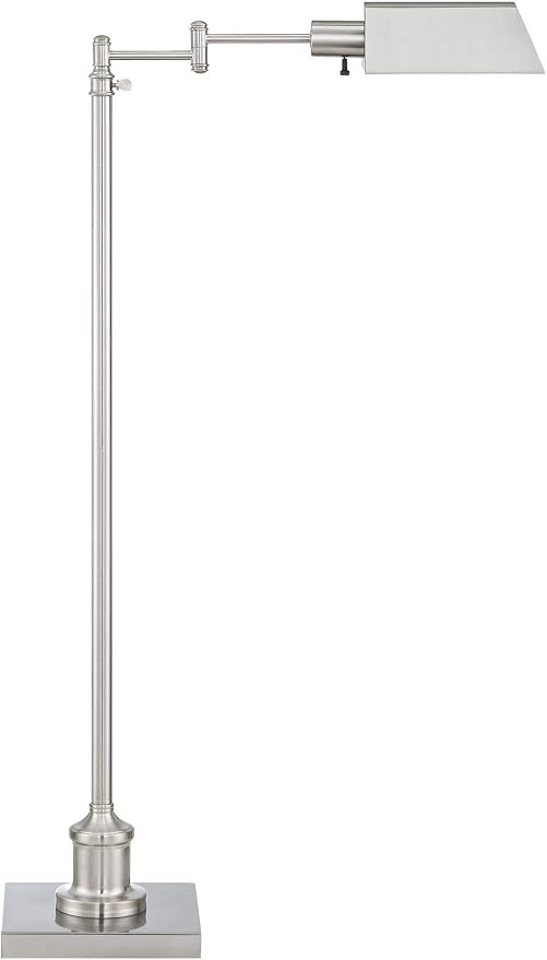 Jenson Brushed Nickel Adjustable Swing Arm Pharmacy 54" Tall Floor Lamp | Traditional Farmhouse Light Standing Base Silver Metal for Living Room Reading House Bedroom Home Office