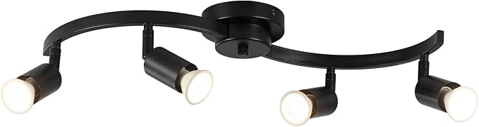 4 Light Track Lighting Fixtures,Kitchen Lighting Fixtures Ceiling with Rotatable Light Head,Black Ceiling Spotlight for Dining Room Living Room Bedroom.