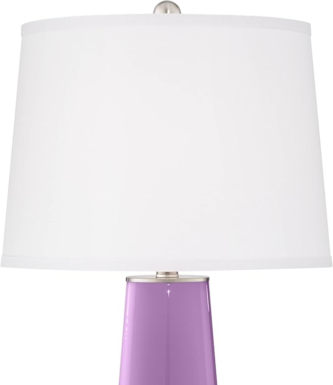 Leo 29 1/2" Tall Table Lamps Set of 2 African Violet Purple Modern | Cylinder Brushed Nickel Glass Living Room Bedroom Bedside Nightstand House Office Home Reading White Shade end