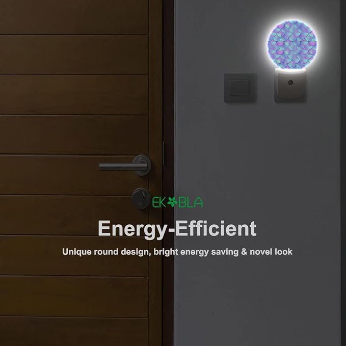 EKOBLA Mermaid Scales Night Light, Pink Purple and Blue Fish Scales Night Lights Plug Into Wall with Dusk to Dawn Sensor, Warm Nightlights for Bedroom, Bathroom, Hallway