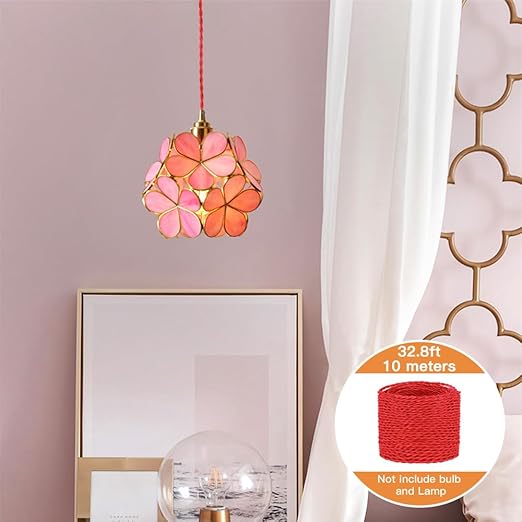 Helunsi 32.8ft Twisted Cloth Covered Wire, Red 182 Cloth Covered Electrical Wire, 18 Wire Gauge 2-Conductor Fabric Covered Lamp Cord, Vintage Twisted Cloth Covered Wire, for DIY Projects (Red)