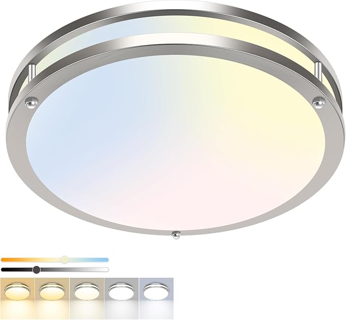 hepside 1 Pack Flush Mount Ceiling Light Fixture, Dimmable & 5Color Temperatures Ceiling Light Black, 10inch 15W 3000K 3500K 4000K 5000K 6500K Adjustable Ceiling Lamps for Bathroom Bedroom Hallway
